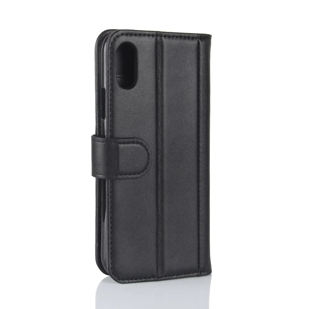 Genuine Leather Wallet Stand Shell Case for iPhone X Cell Phone Accessory - Black - 7