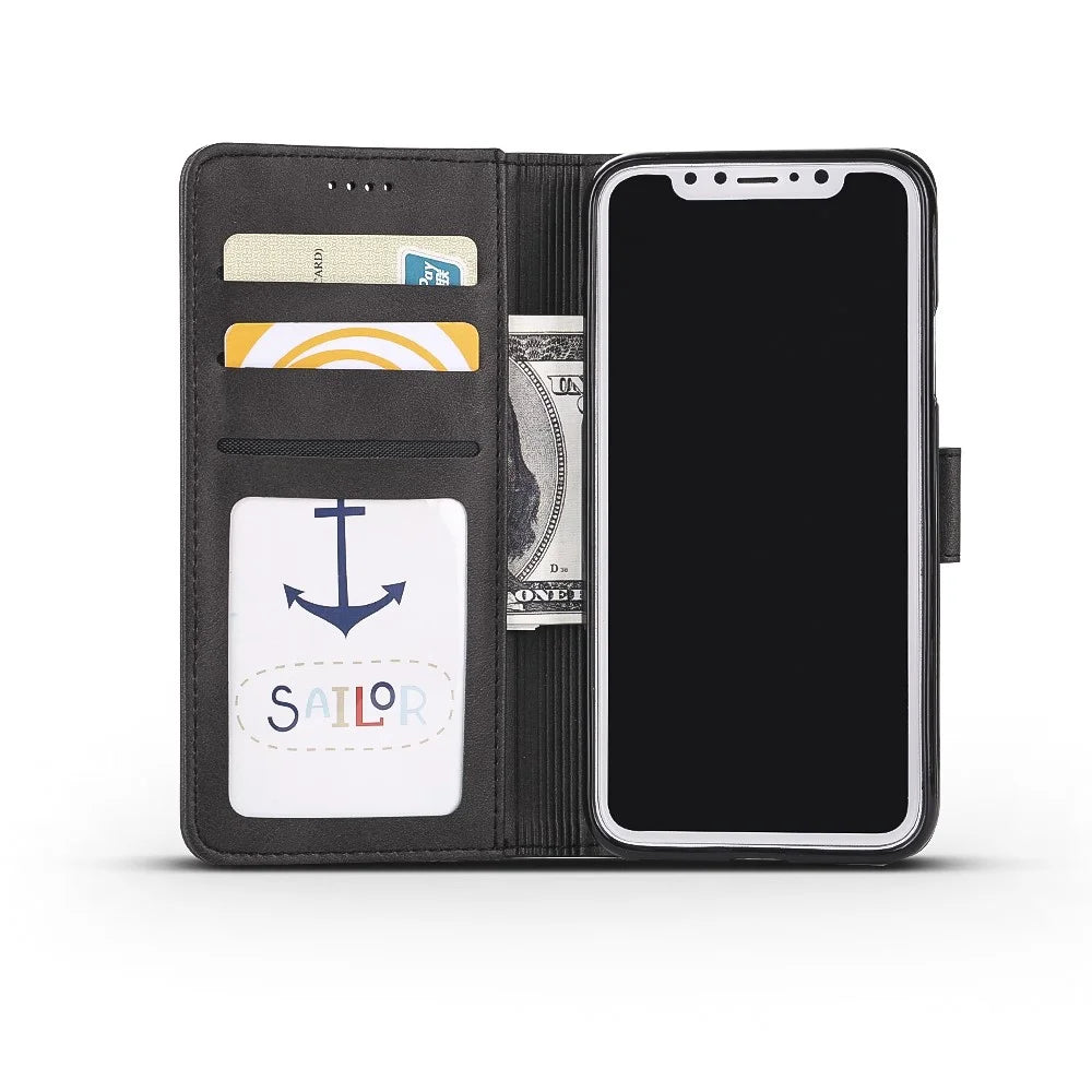 LC.IMEEKE Wallet Stand Leather Protective Case for iPhone X/10 - Black - 4