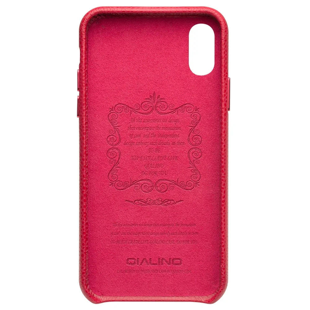 QIALINO Classic Litchi Texture Calf Skin Genuine Leather Coated Plastic Thin Cover Accessory for iPhone X/ XS 5.8 inch - Red - 5