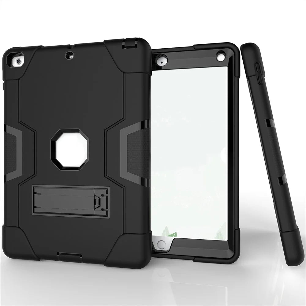 Bi-color PC + Silicone Hybrid Kickstand Tablet Case for iPad 9.7 (2018) / 9.7 (2017) - Black - 2