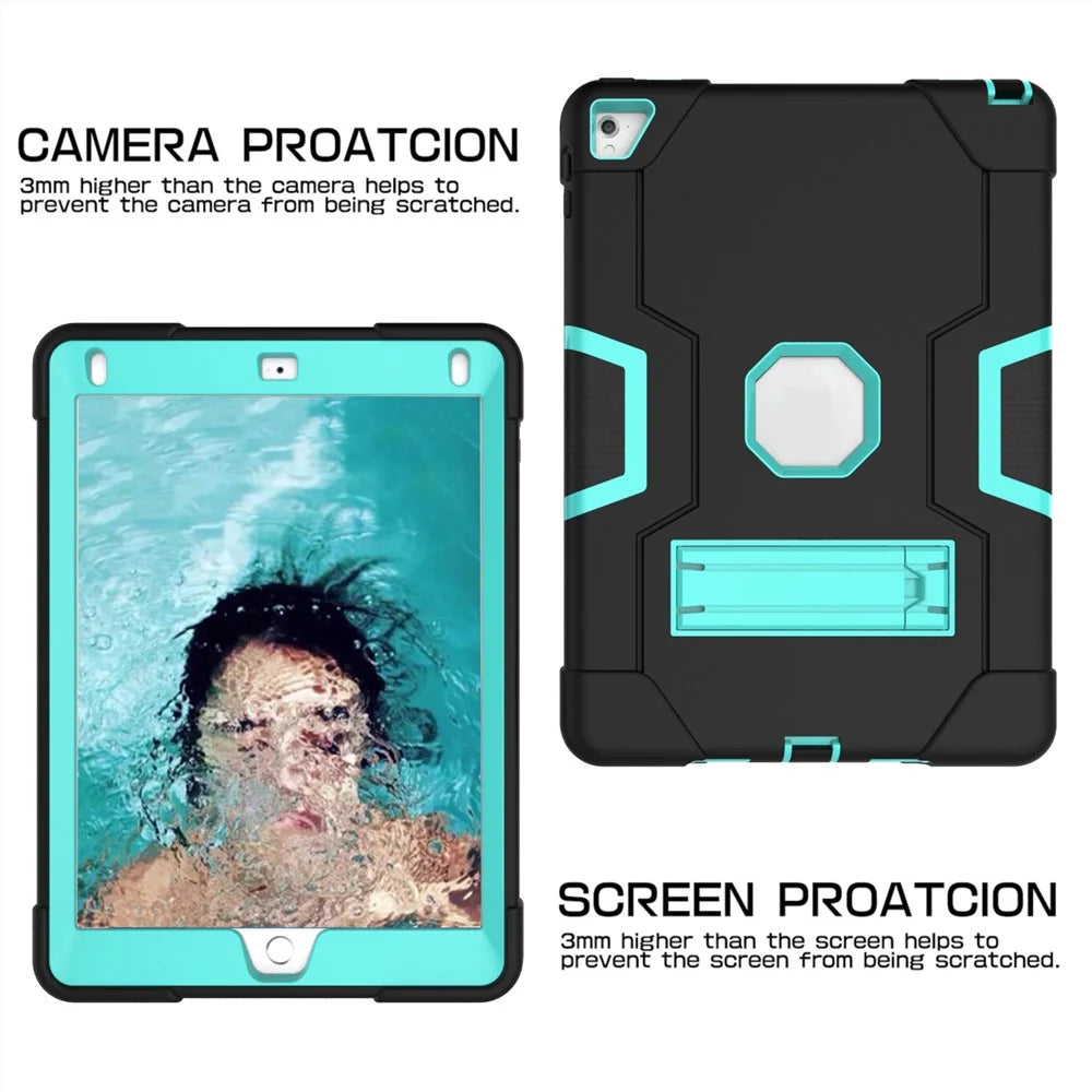 Dual Color PC + Silicone Armor Defender Kickstand Cover for iPad Pro 9.7 inch (2016) - Black + Mint Green - 4