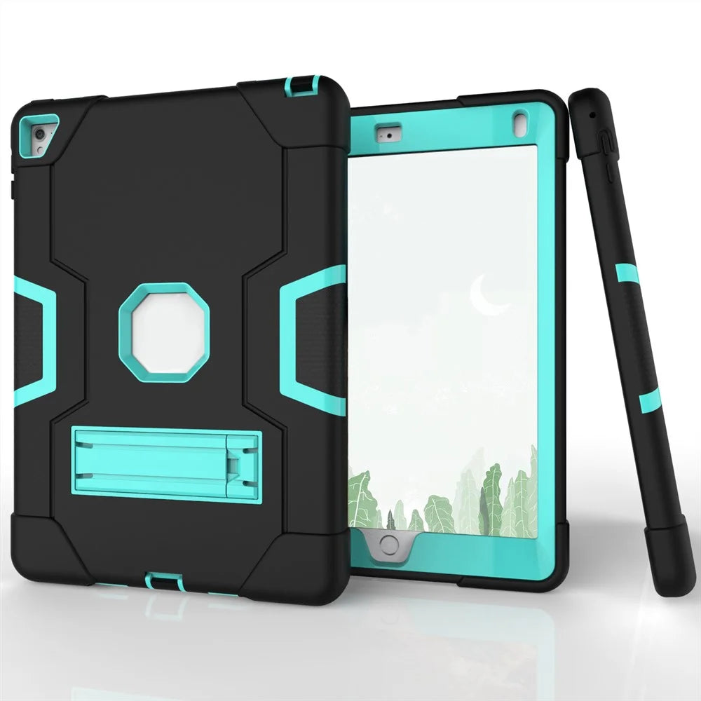 Dual Color PC + Silicone Armor Defender Kickstand Cover for iPad Pro 9.7 inch (2016) - Black + Mint Green - 6