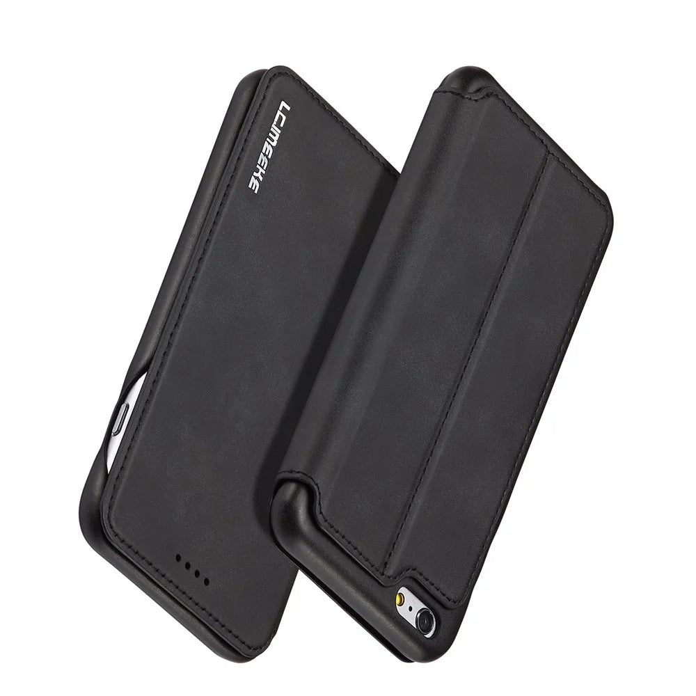 LC.IMEEKE Retro Style Leather Card Holder Stand Case for iPhone 6s/6 4.7-inch - Black - 2