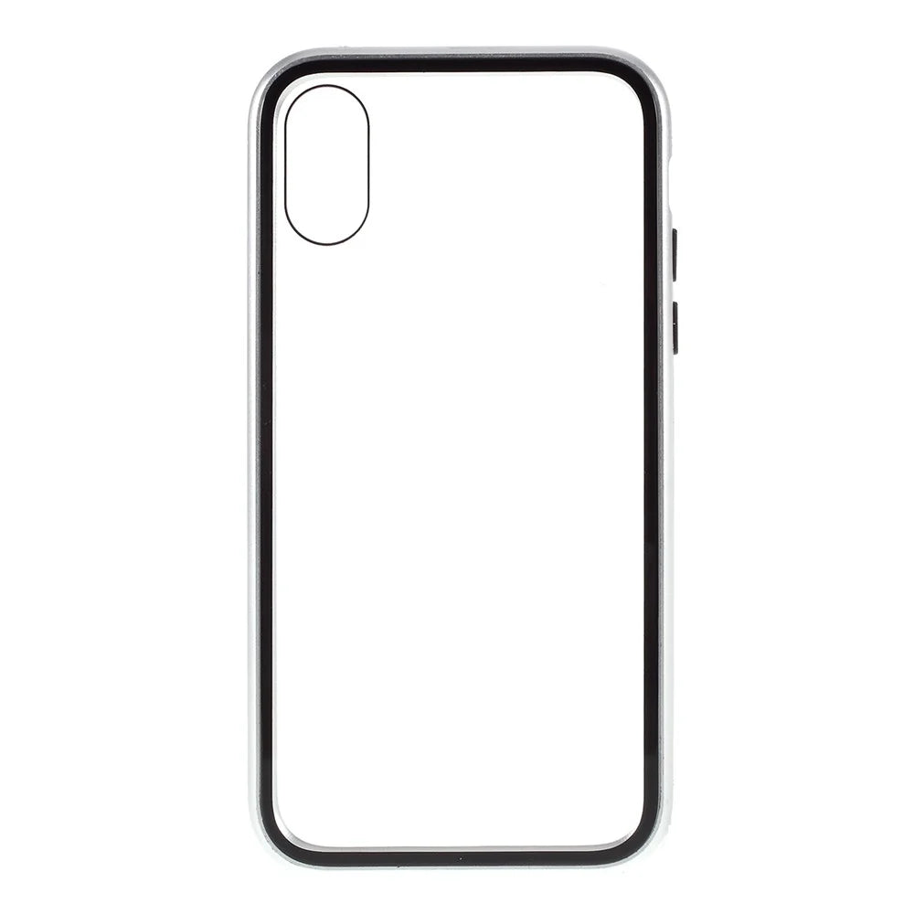 Detachable Magnetic Metal Frame + Tempered Glass Back Protection Hard Cover for iPhone X - Silver - 2