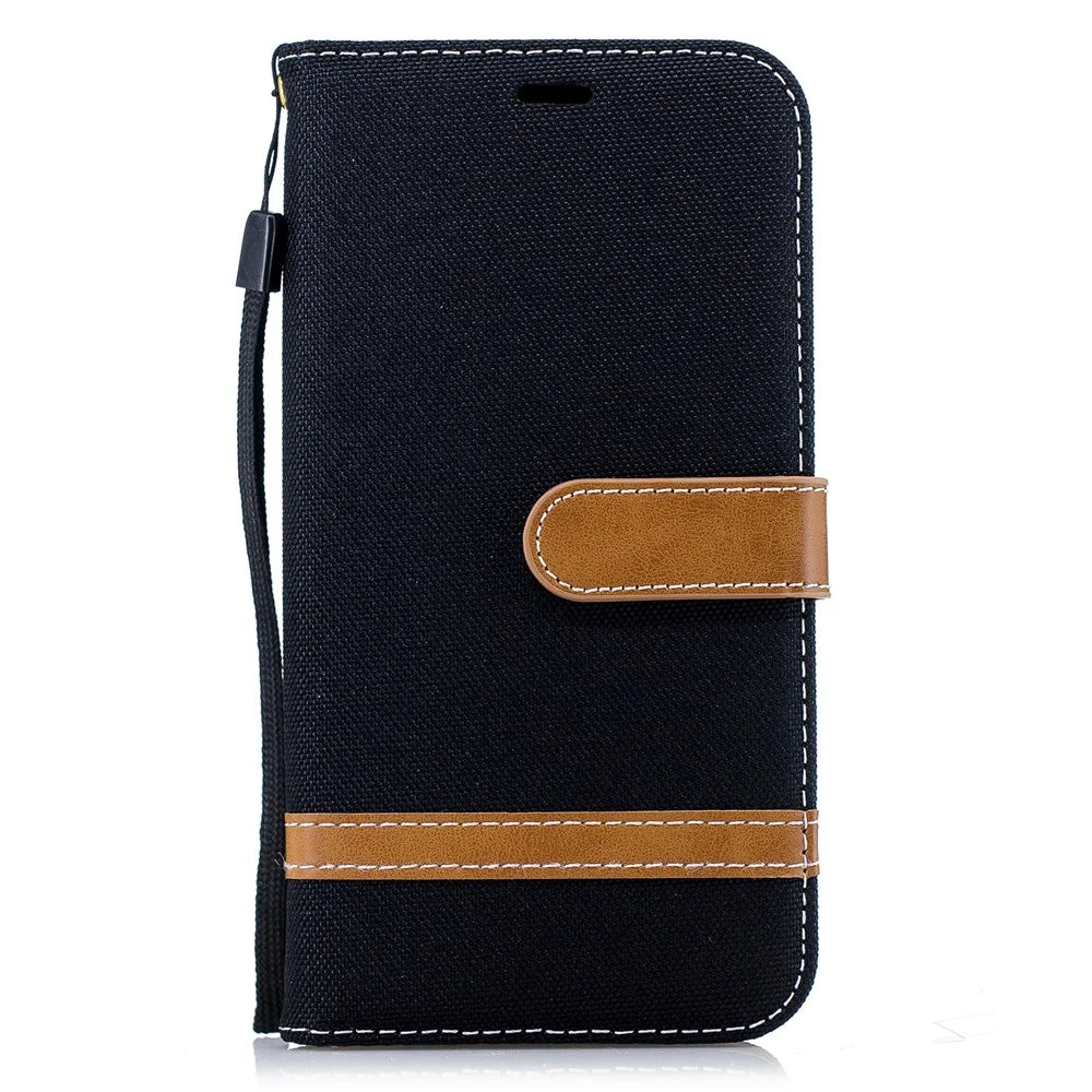 For iPhone XR 6.1 inch Assorted Color Jeans Cloth Wallet Stand Leather Phone Case - Black - 2