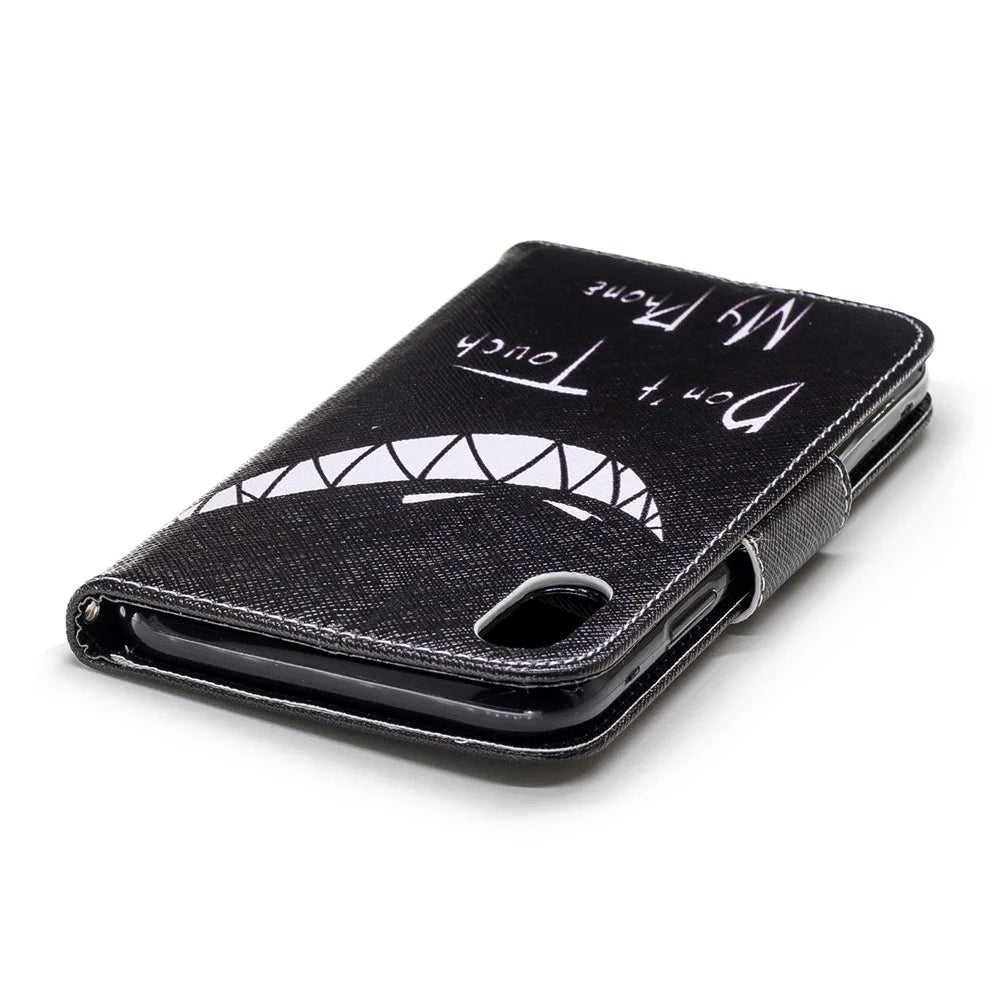 For iPhone XR 6.1 inch Pattern Printing PU Leather Protection Cell Phone Case - Don't Touch My Phone - 7
