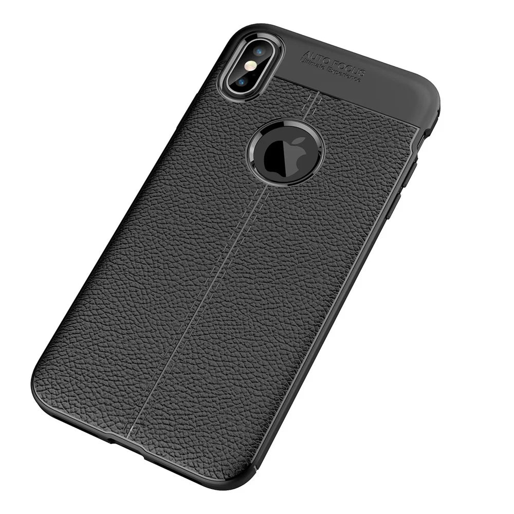Litchi Skin Soft TPU Protection Case for iPhone XS Max 6.5 inch - Black - 2
