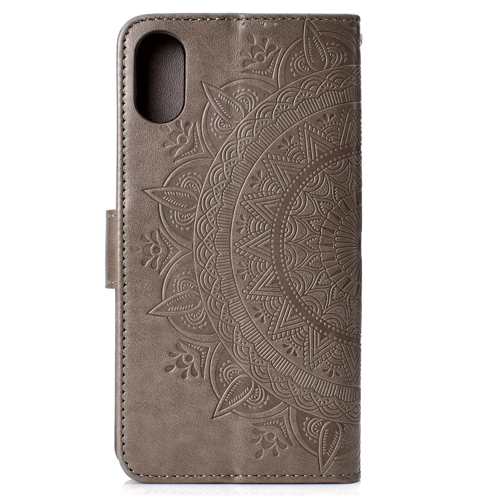 Imprinted Mandala Pattern Wallet Leather Case for iPhone XS Max 6.5 inch - Grey - 3
