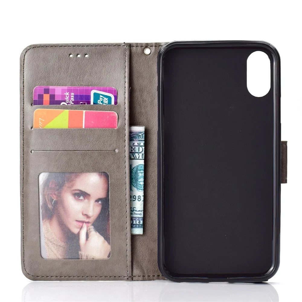 Imprinted Mandala Pattern Wallet Leather Case for iPhone XS Max 6.5 inch - Grey - 4