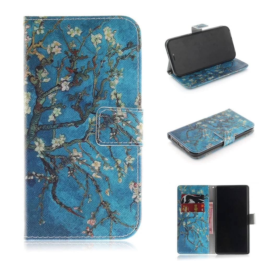 Pattern Printing Wallet Leather Stand Cover for iPhone XR 6.1 inch - Tree with Flowers - 1