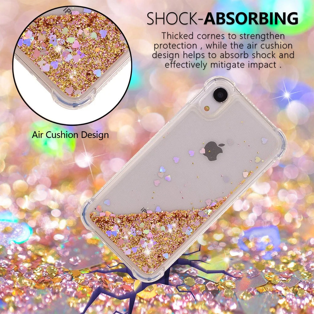 Glitter Powder Quicksand Shockproof TPU Phone Casing for iPhone XR 6.1 inch - Gold - 2