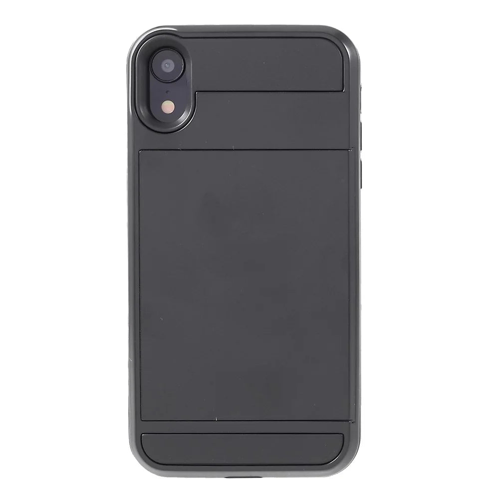 Sliding Card Holder PC + TPU Mobile Phone Shell for iPhone XR 6.1 inch - Black - 2