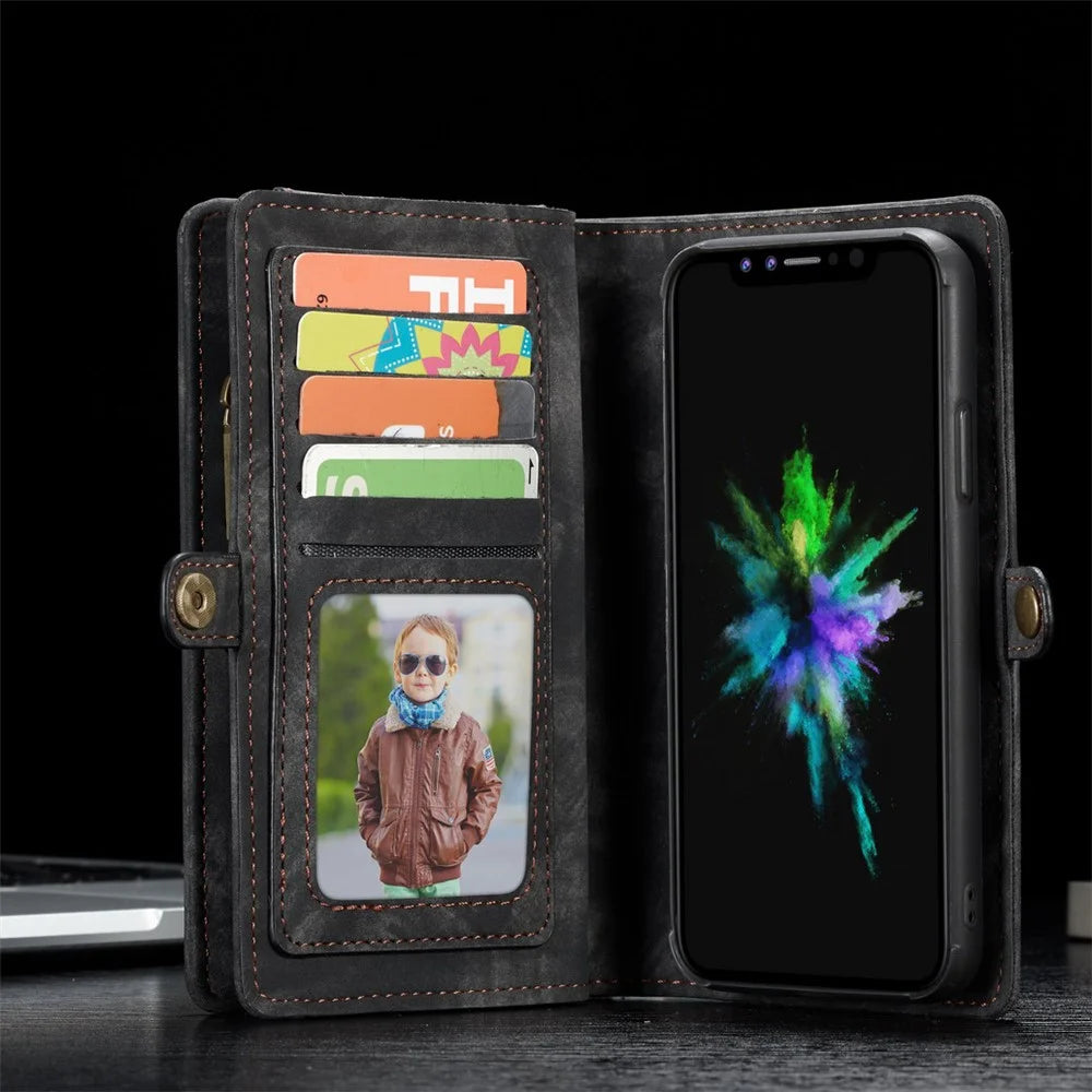 CASEME Vintage PU Leather Detachable 2-in-1 Multi-slot Wallet Casing for iPhone Xs 5.8 inch - Black - 4
