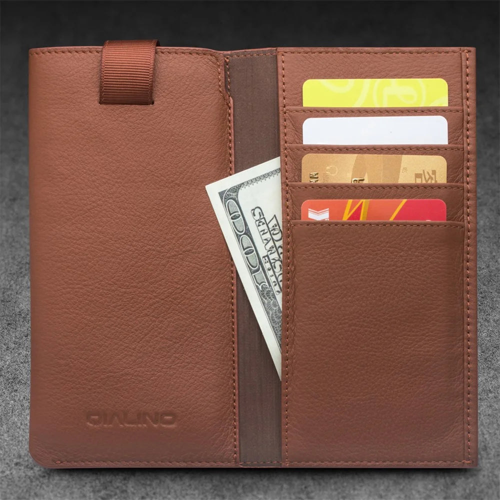 QIALINO Cowhide Leather Pouch Wallet Phone Case for iPhone XR 6.1 inch - Brown - 4