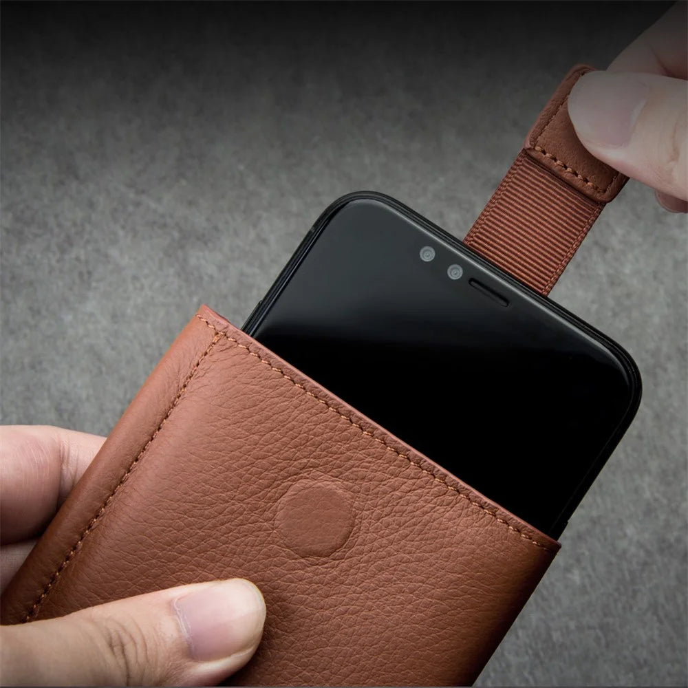 QIALINO Cowhide Leather Pouch Wallet Phone Case for iPhone XR 6.1 inch - Brown - 7