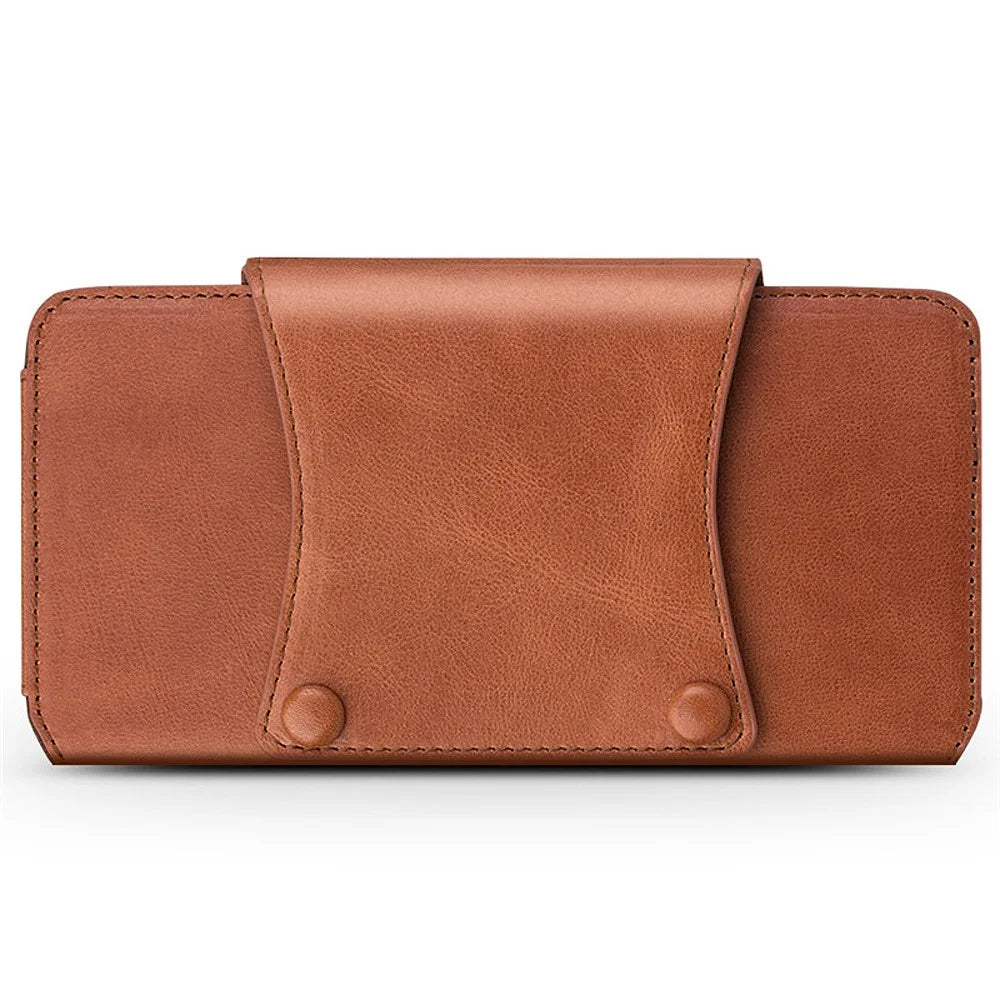 QIALINO For iPhone XR 6.1 inch / iPhone XS Max 6.5 inch Genuine Cow Leather Holster Case Phone Belt Hanging Bag, 16x9cm - Brown - 3