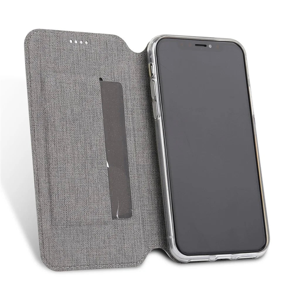 VILI DMX Cross Texture PU Leather Stand Cover with Card Slots for iPhone XR 6.1 inch - Grey - 5