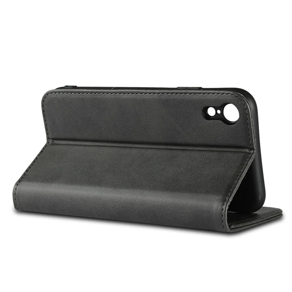Magnetic Stand Leather Wallet Case for iPhone XR 6.1 inch - Black - 5