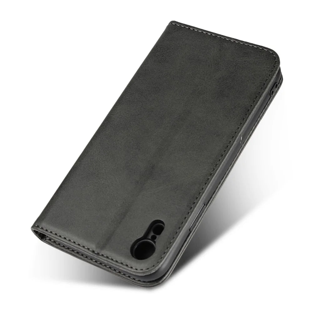 Magnetic Stand Leather Wallet Case for iPhone XR 6.1 inch - Black - 6