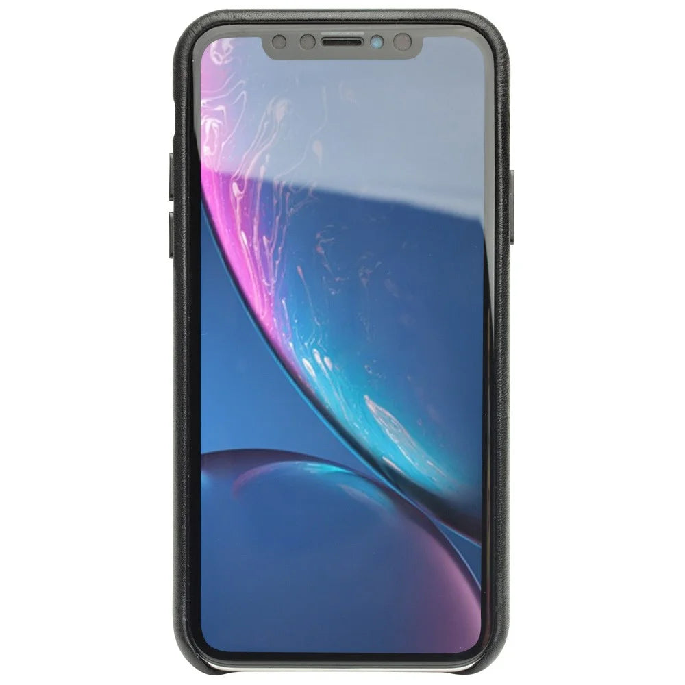 QIALINO for iPhone XR 6.1 inch Genuine Leather Coated PC Hard Case - Black - 2