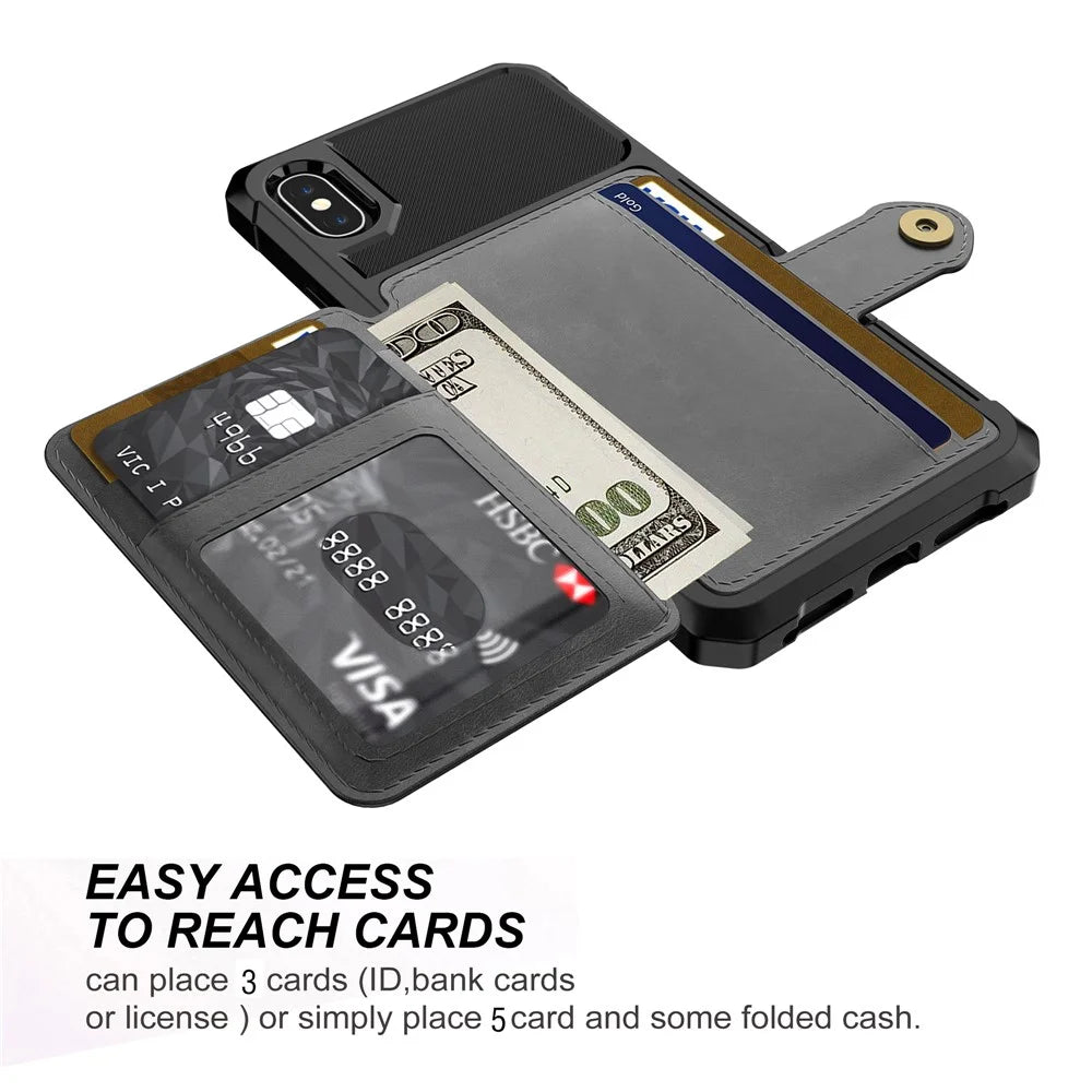 Leather Coated TPU Wallet Kickstand Casing with Built-in Magnetic Sheet for iPhone XS Max 6.5 inch - Black - 4