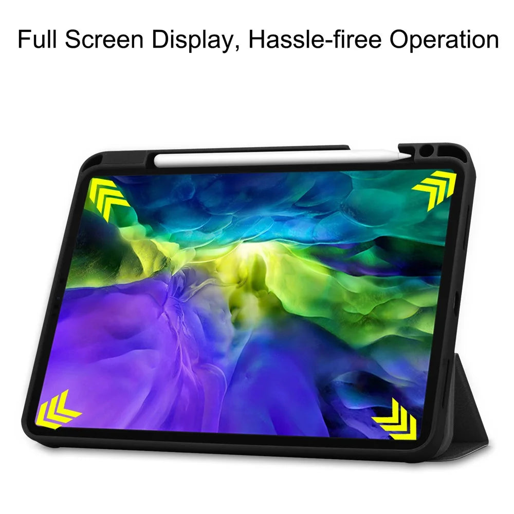Tri-fold Leather Stand Smart Case with Pen Slot for  iPad Pro 11-inch (2022) / (2021) / (2020) / (2018) - Black - 7