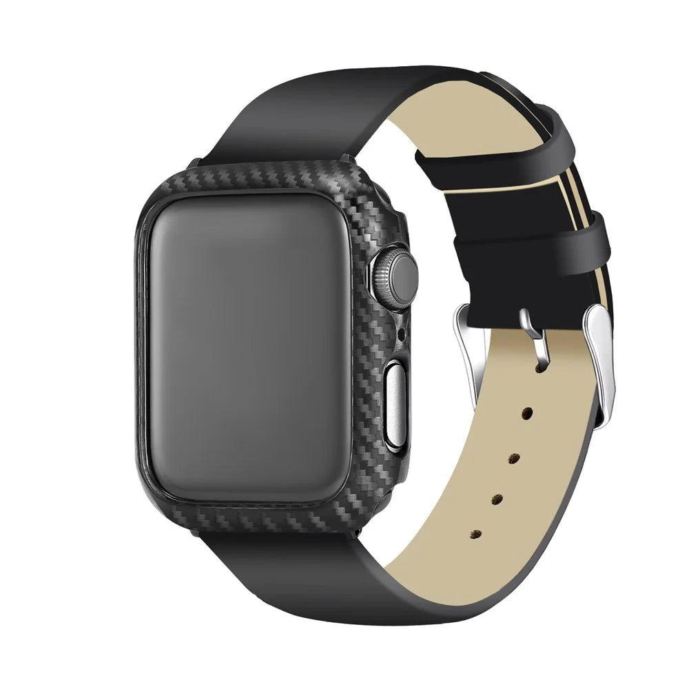 HAT PRINCE for Apple Watch Series SE3 / SE2 / SE1 /  6 / 5 / 4 44mm Carbon Fiber Texture TPU Protective Case + 3D Full Size Curved Hot Bending HD Clear PET Film - 4