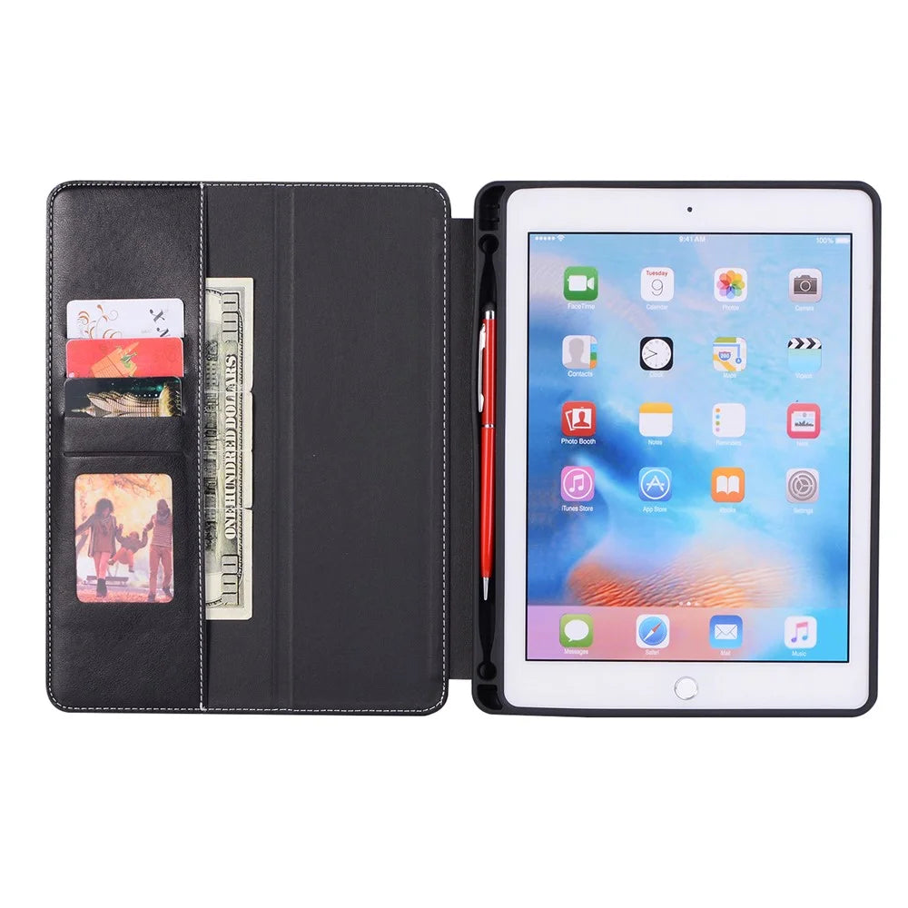 PU Leather Wallet Stand Tablet Case with Pen Slot for iPad 9.7-inch (2018)/9.7-inch (2017)/Air 2/Air - Black - 6