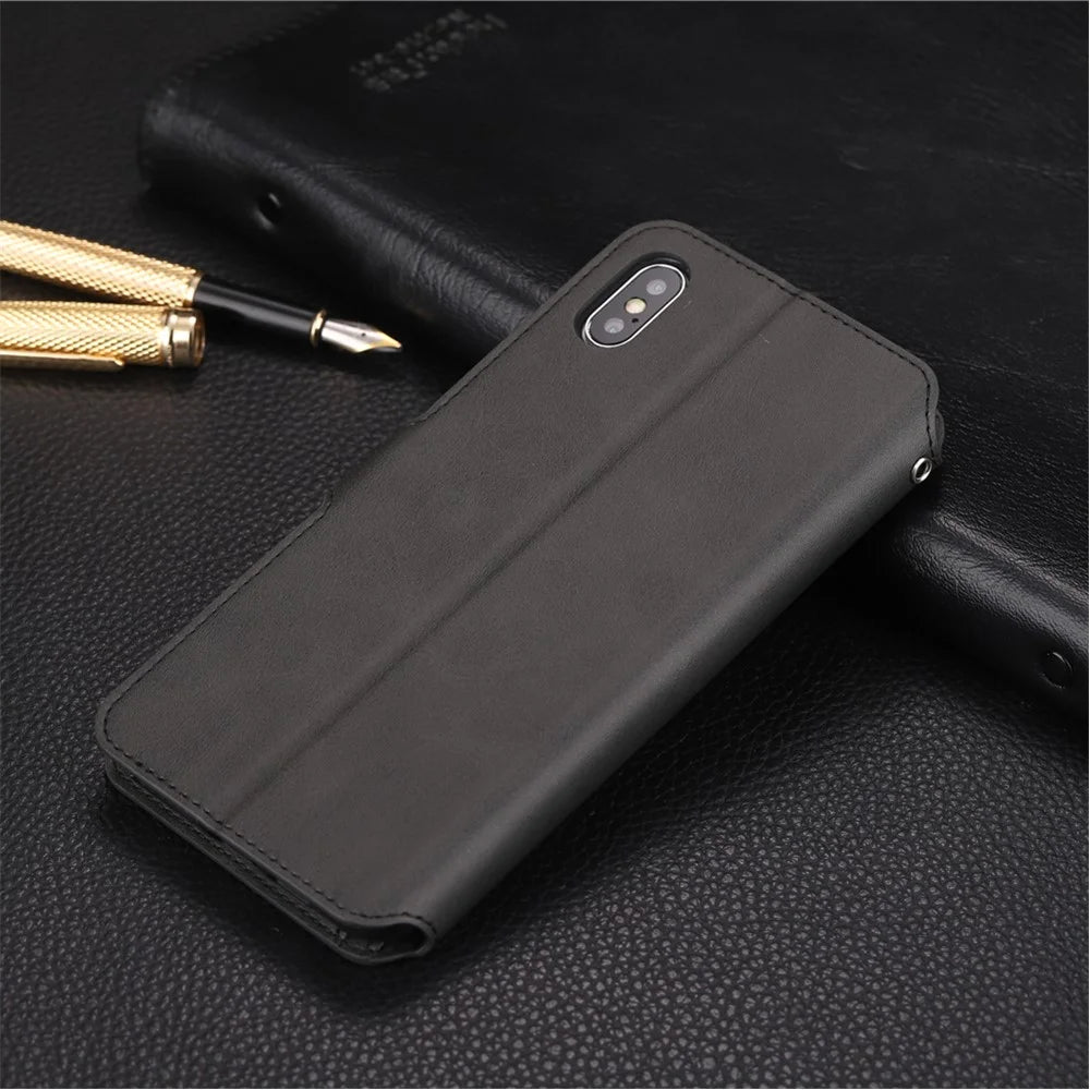 AZNS Wallet Leather Stand Protective Shell for iPhone XS 5.8 inch - Black - 2