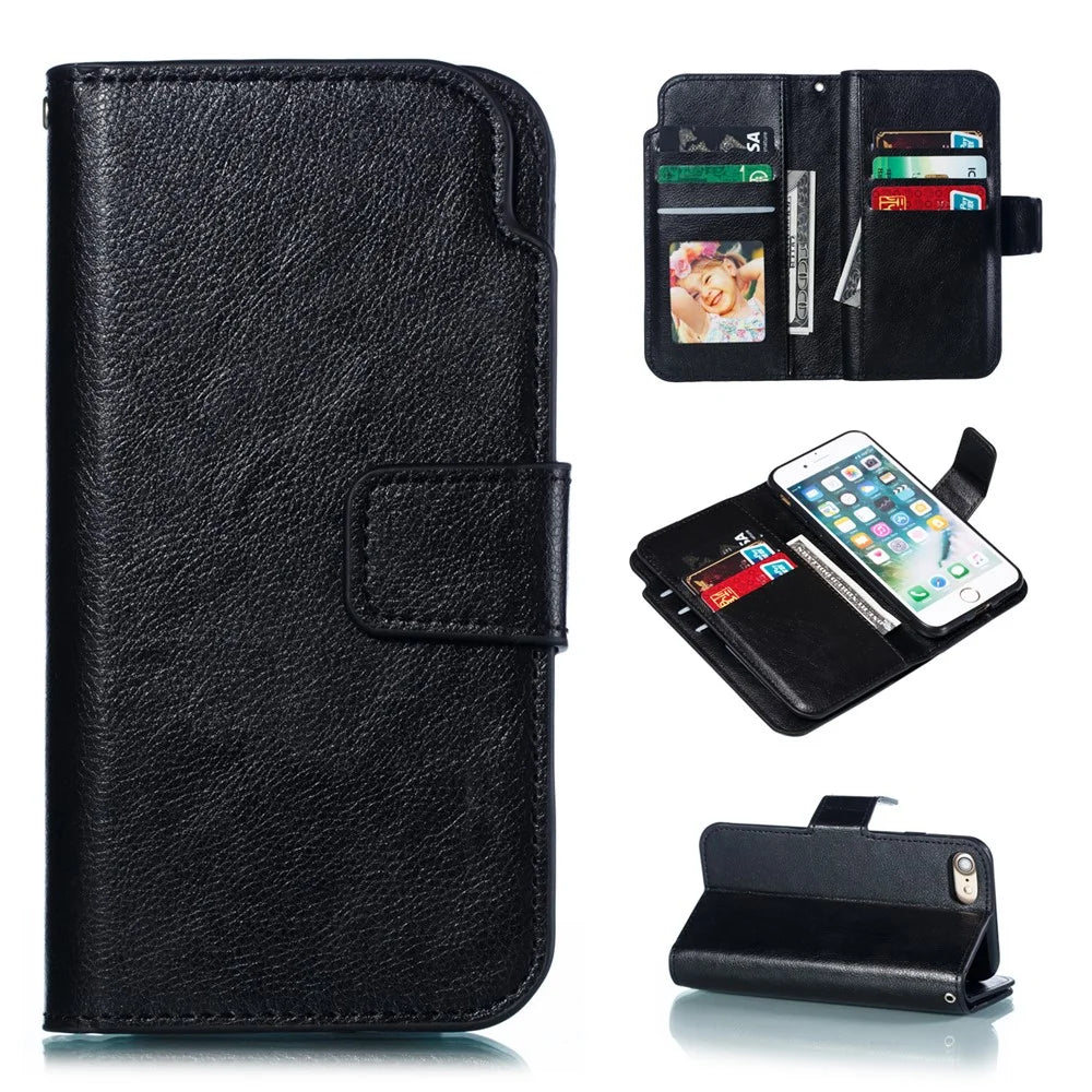 9 Card Slots Crazy Horse Leather Wallet Mobile Cover for iPhone 7/8/SE (2020)/SE (2022) 4.7 inch - Black - 1