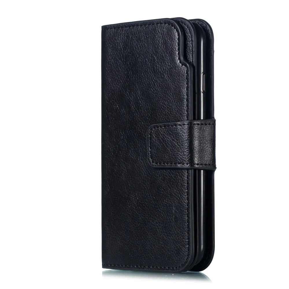 9 Card Slots Crazy Horse Leather Wallet Mobile Cover for iPhone 7/8/SE (2020)/SE (2022) 4.7 inch - Black - 4