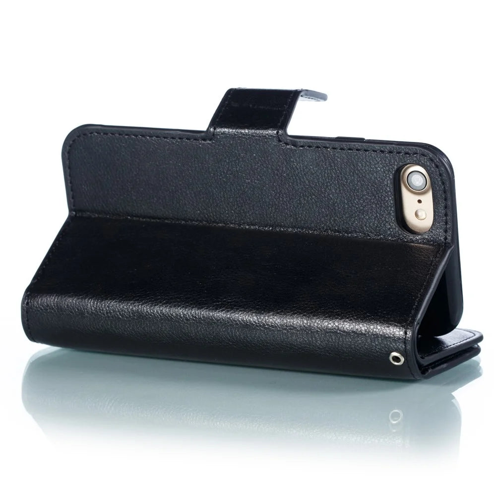 9 Card Slots Crazy Horse Leather Wallet Mobile Cover for iPhone 7/8/SE (2020)/SE (2022) 4.7 inch - Black - 7