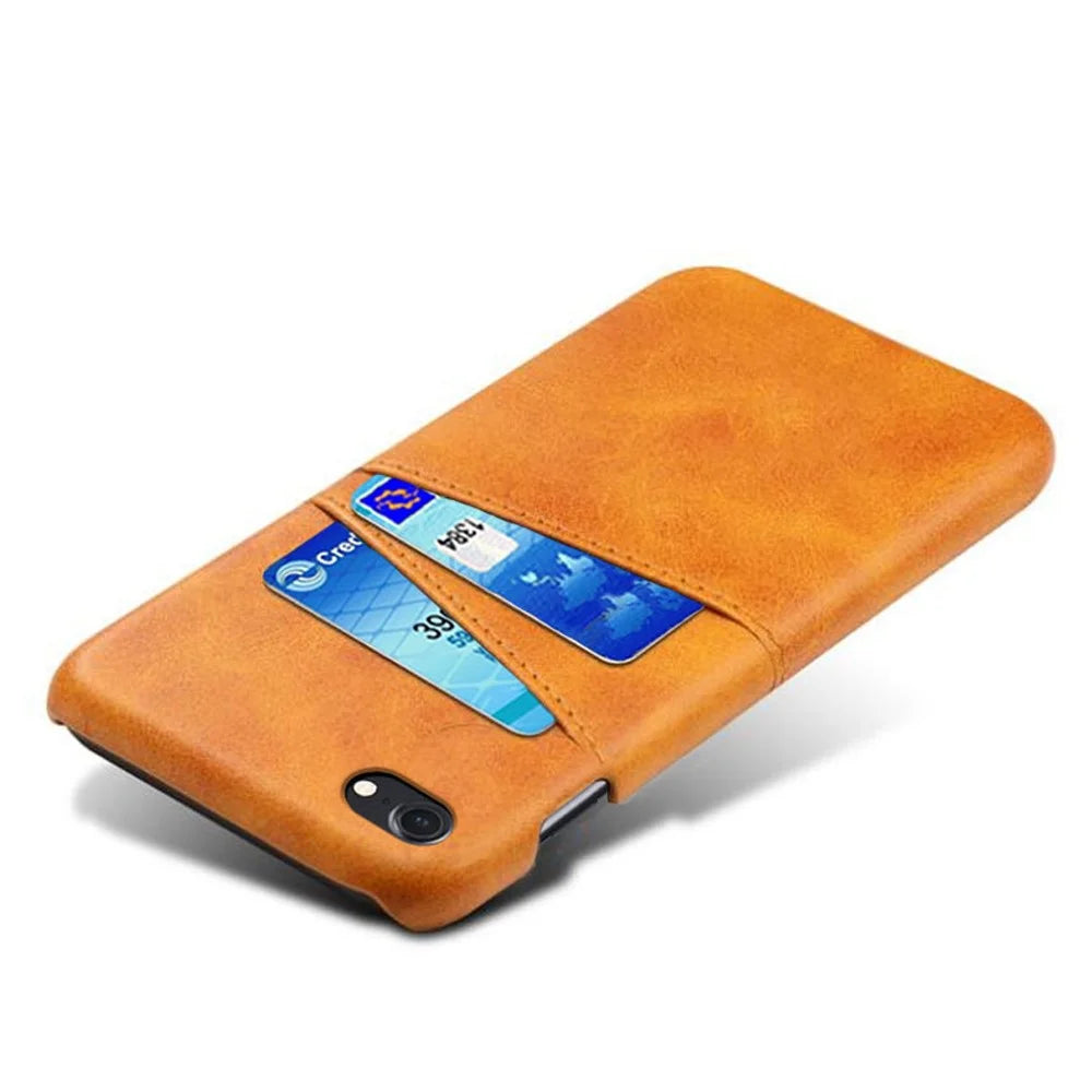 Double Card Slots Case for iPhone 8 / 7 / SE (2022) / SE (2020) 4.7 inch, PU Leather Coated PC Hard Shell Back Cover - Orange - 3