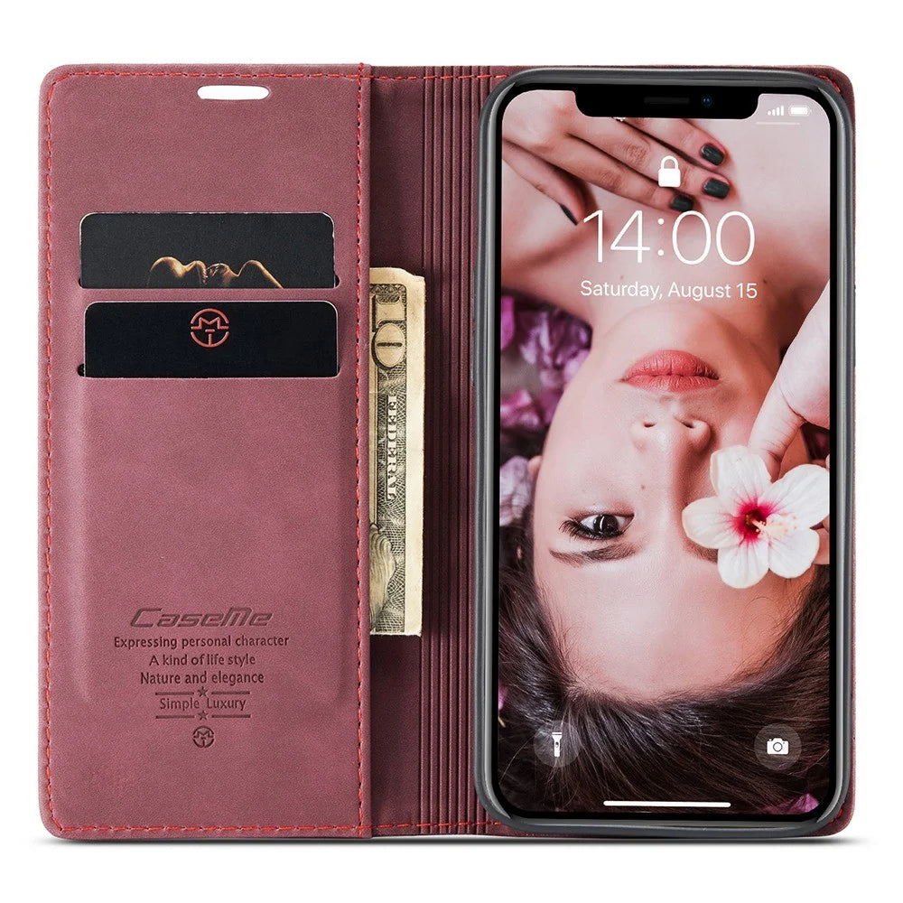 CASEME 013 Series PU Leather Magnetic Flap Case for iPhone XR 6.1 inch - Wine Red - 2