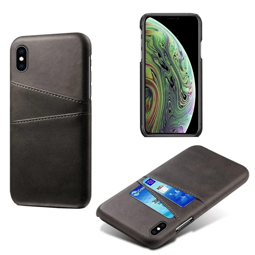 PU Leather Coated PC Case for iPhone XS 5.8 inch, Ultra Slim Card Holder Shockproof Phone Cover - Black - 1