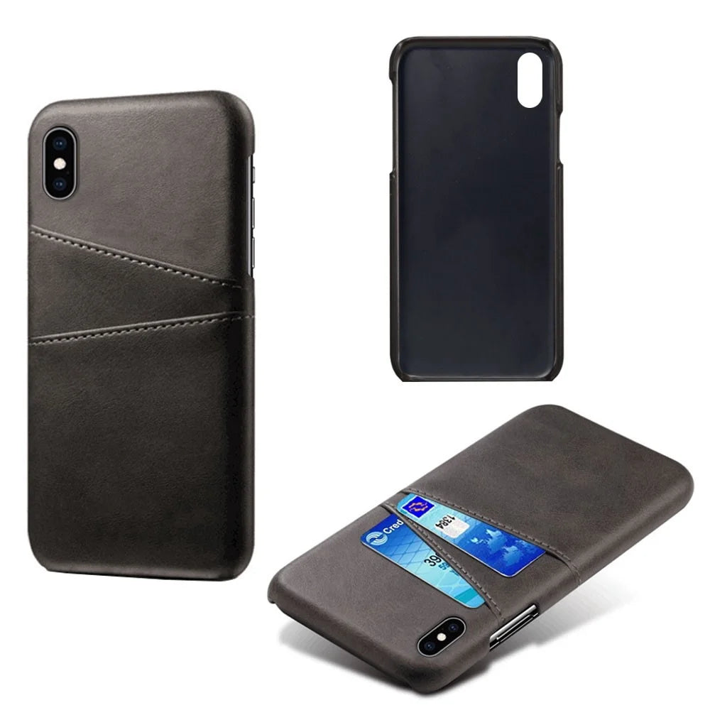 PU Leather Coated PC Case for iPhone XS 5.8 inch, Ultra Slim Card Holder Shockproof Phone Cover - Black - 2