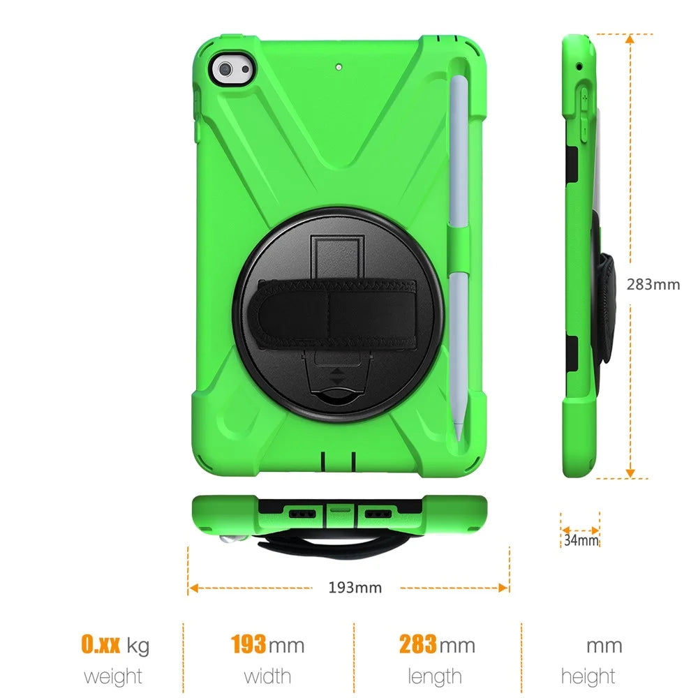 [X-Shape] PC + TPU 360-degree Swivel Kickstand Case with Hand Strap for iPad mini (2019) 7.9 inch / iPad mini 4 - Green - 5