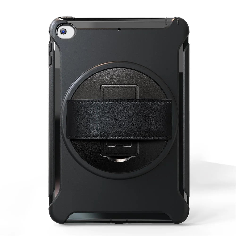 3 Layer Multi-functions TPU + PC Hybrid Case for iPad mini 4 / mini (2019) with Kickstand Hand Band Design - Black - 2