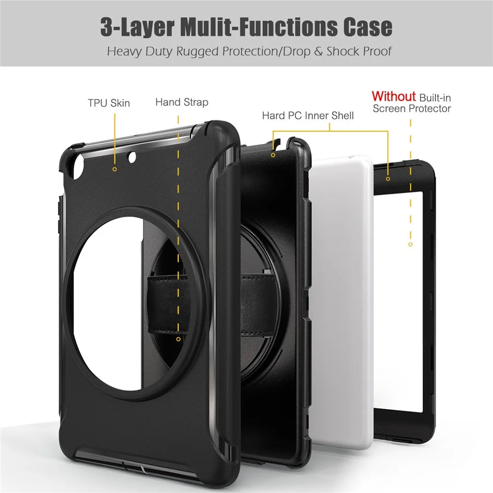 3-Layer Multi-functions TPU + PC Hybrid Case for iPad Mini 3/2/1- Black - 6