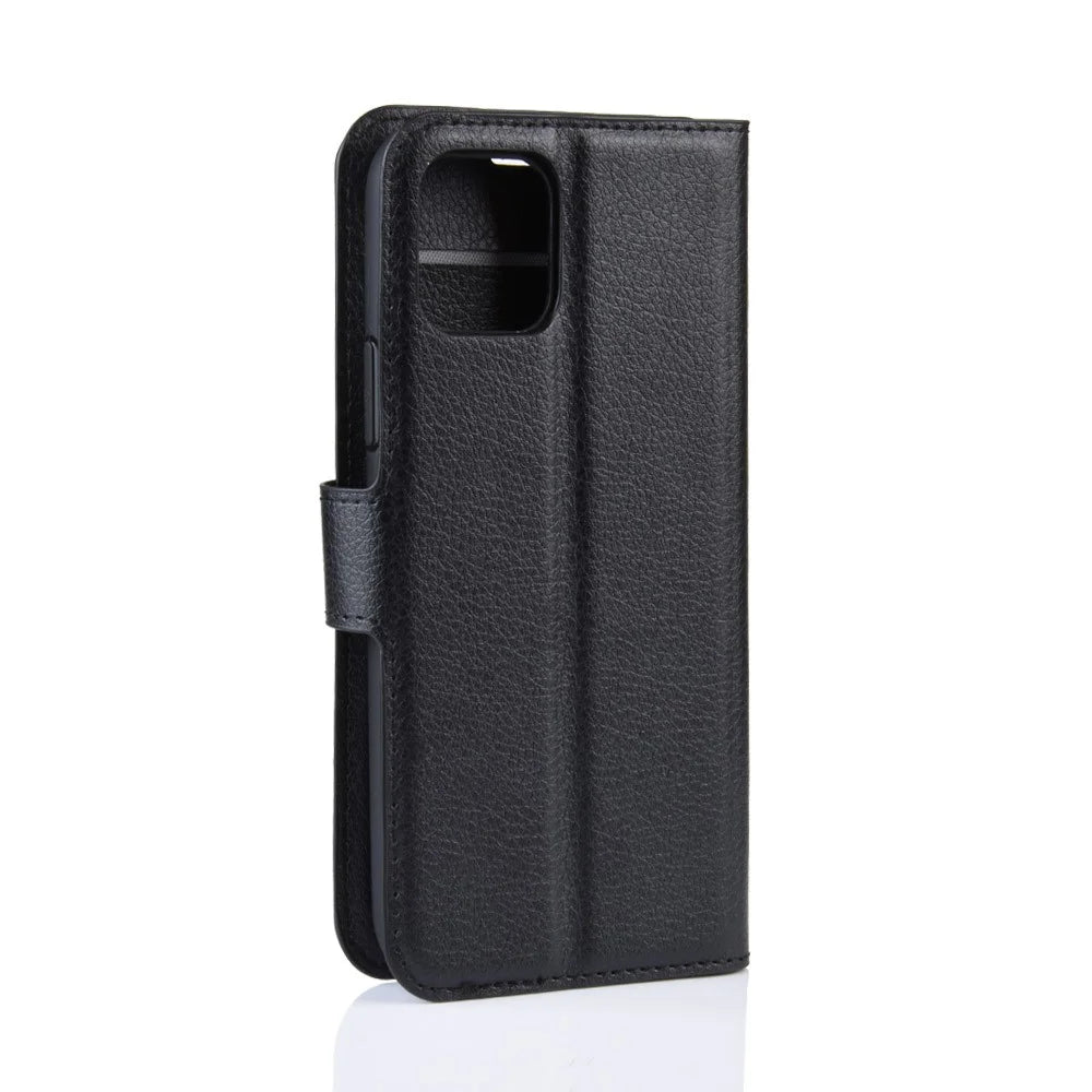 Litchi Skin Wallet Leather Stand Case for iPhone 11 Pro Max 6.5 inch (2019) - Black - 6