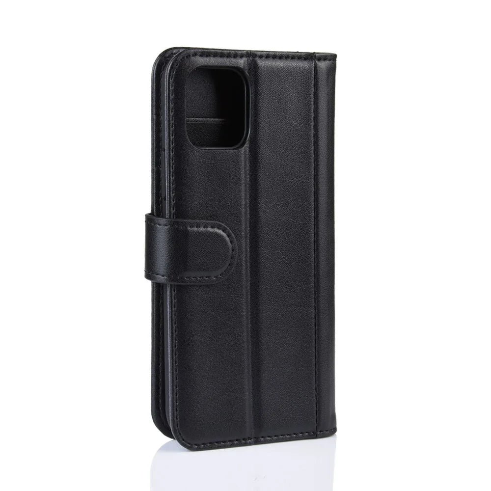 For iPhone 11 Pro Phone Cases Genuine Split Leather Wallet Mobile Cover Stand - Black - 7