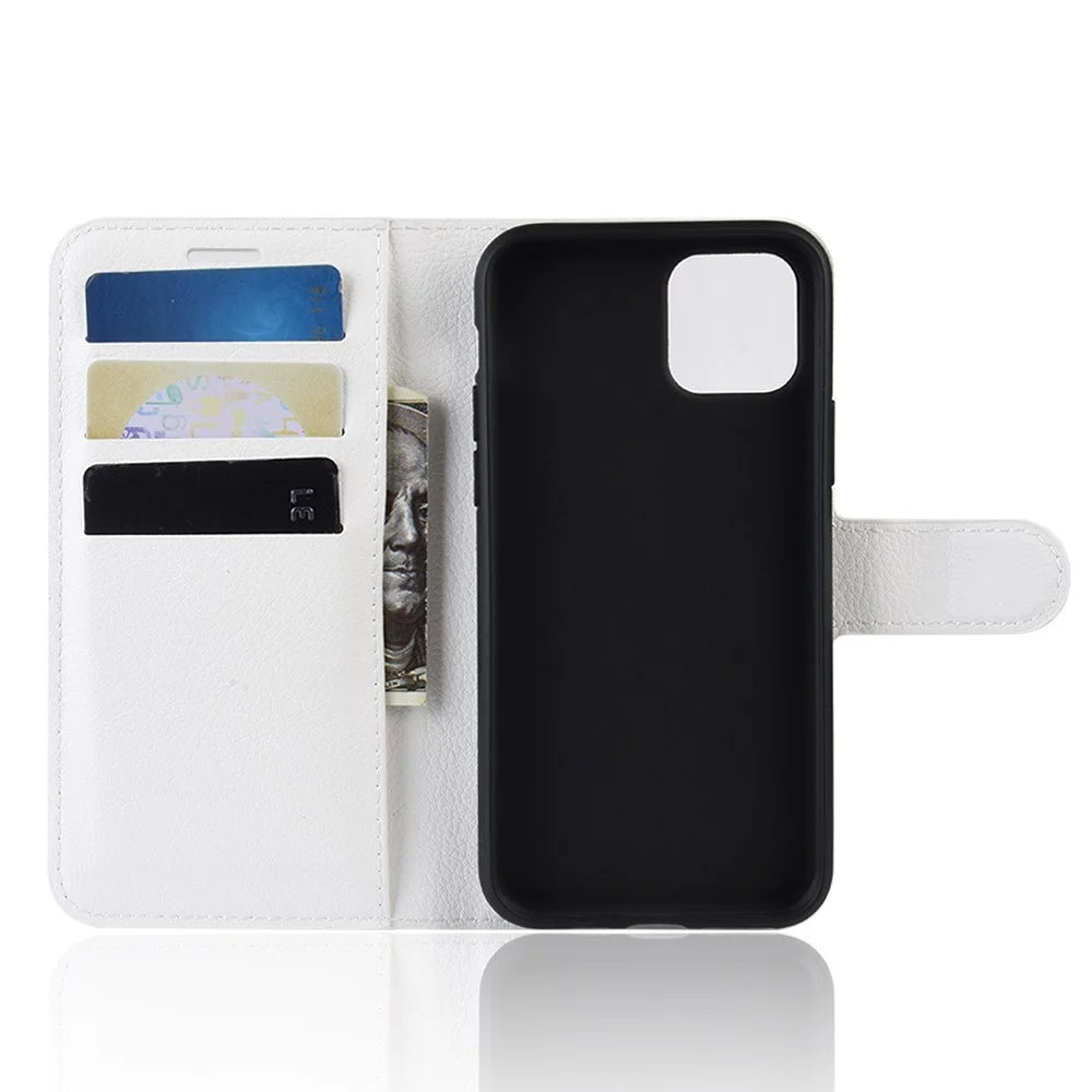 Litchi Skin Leather Wallet Stand Case for iPhone 11 6.1 inch (2019) with Soft TPU Inner Case - White - 3