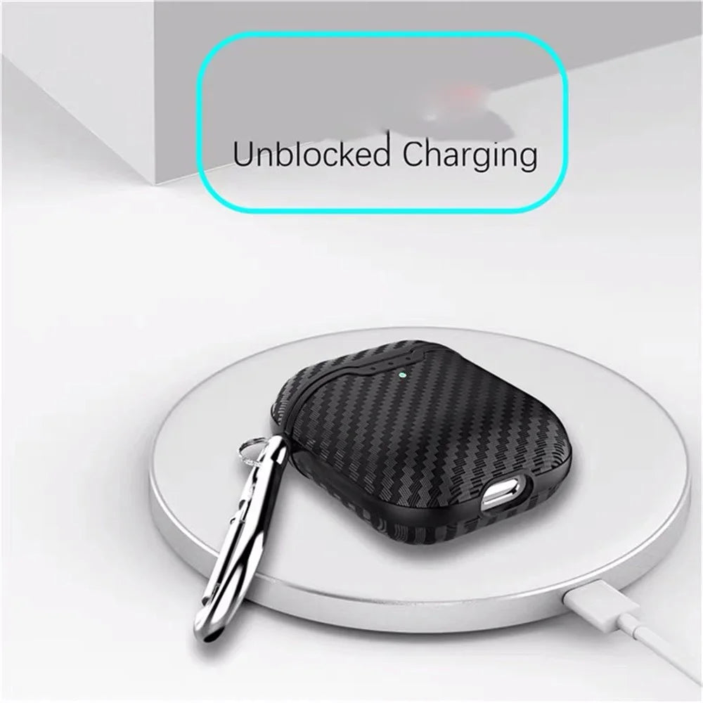 Carbon Fiber TPU Protective Case for Apple AirPods with Wireless Charging Case (2019) - Red - 2