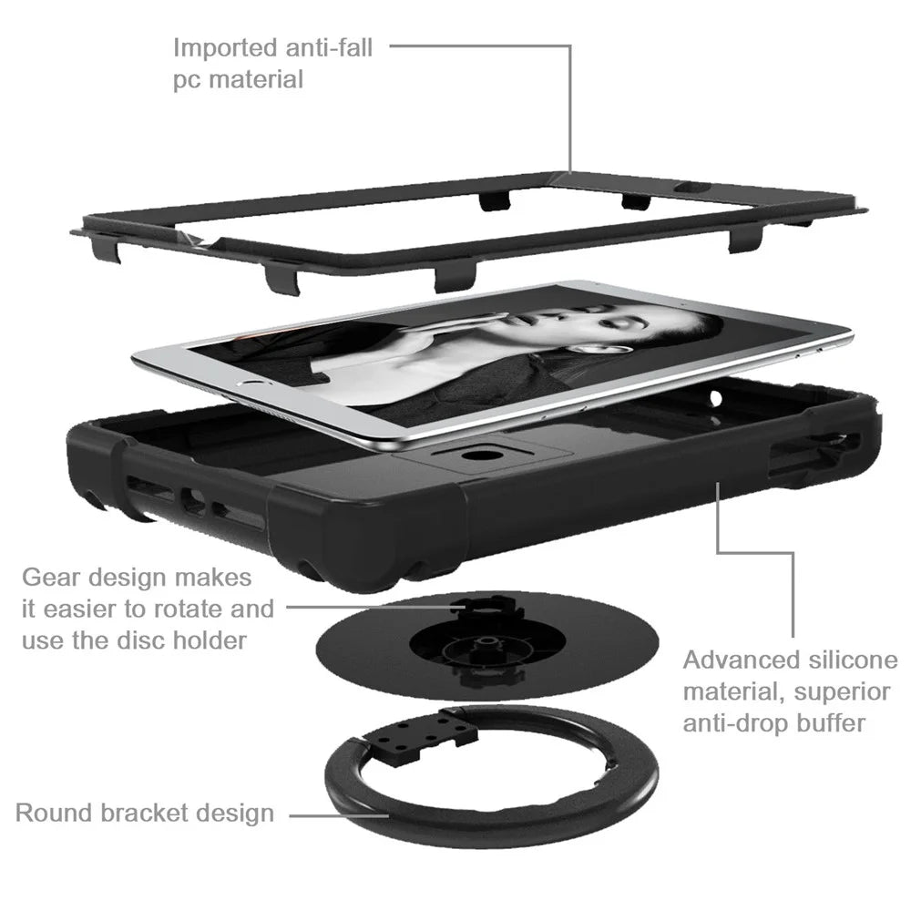 360° Swivel Kickstand PC + Silicone Hybrid Tablet Case for Apple iPad Air/Air 2/iPad 9.7-inch (2018) / iPad 9.7-inch (2017) - All Black - 3