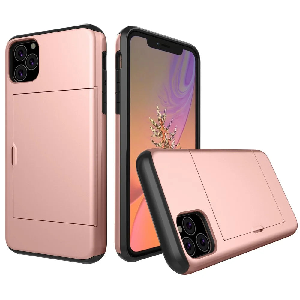 Plastic + TPU Hybrid Card Holder Case for iPhone 11 Pro Max 6.5 inch (2019) - Rose Gold - 1
