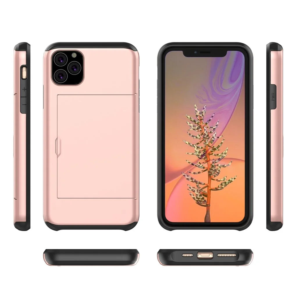 Plastic + TPU Hybrid Card Holder Case for iPhone 11 Pro Max 6.5 inch (2019) - Rose Gold - 2