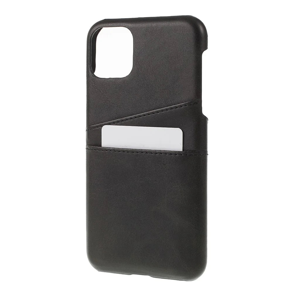 Double Card Slots PU Leather Coated PC Phone Covering Shell for iPhone 11 6.1 inch (2019) - Black - 2
