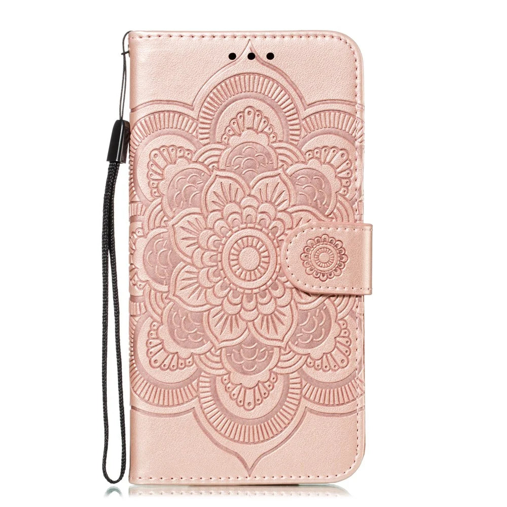 Imprinted Sun Mandala Flower Pattern Leather Wallet Phone Case for iPhone 11 Pro 5.8 inch (2019) - Rose - 2