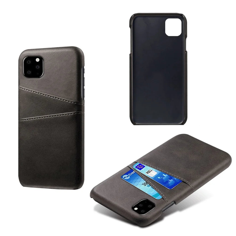 Double Card Slots PU Leather Coated PC Case for iPhone 11 Pro 5.8 inch (2019) - Black - 2