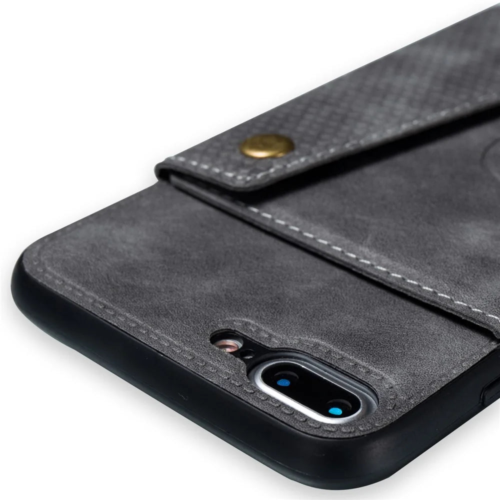 PU Leather Card Holder Magnetic Phone Case Cover for iPhone 8 Plus / 7 Plus 5.5 inch - Grey - 3